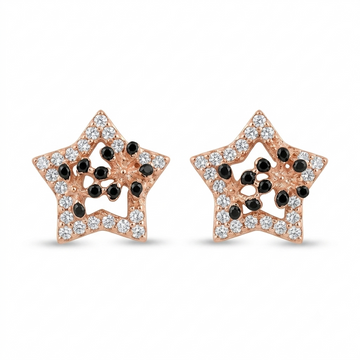 Rose-Gold-Tone Star Stud Earrings with Dark Accents, front product view