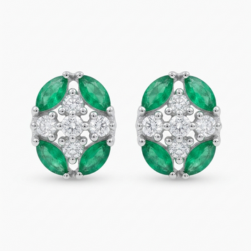 Green Oval Floral Cluster Stud Earrings, front product view