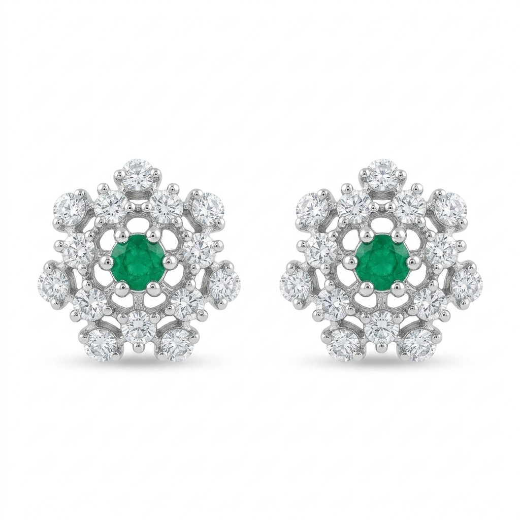 Green Floral Halo Stud Earrings, front product view