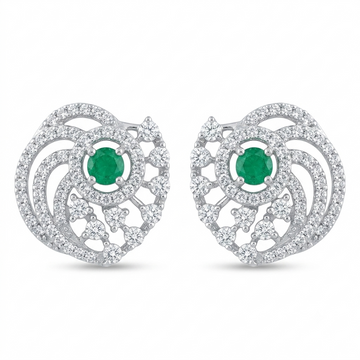 Green Spiral Floral Stud Earrings, front product view