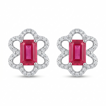 Pink Baguette Floral-Frame Stud Earrings, front product view