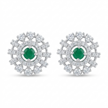 Green Round Sunburst Stud Earrings, front product view