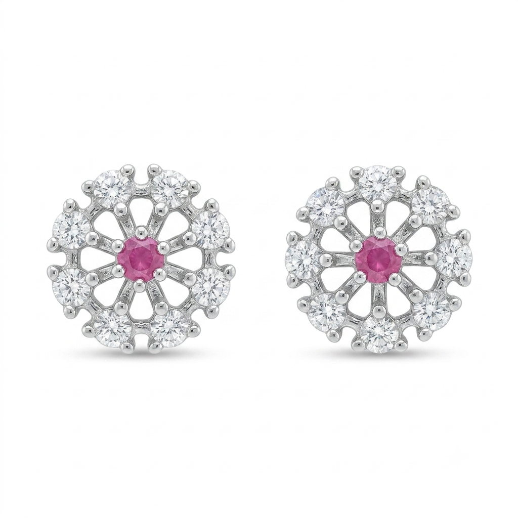 Pink-Centre Openwork Floral Stud Earrings, front product view