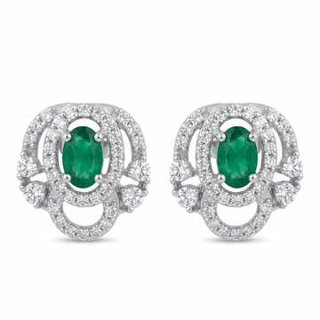 Green Oval Halo Stone-Set Stud Earrings, front product view