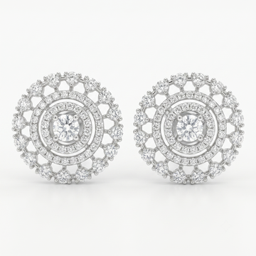 Round Double-Halo Stone-Set Stud Earrings, front product view