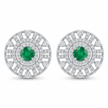 Green Round Halo Stone-Set Stud Earrings, front product view