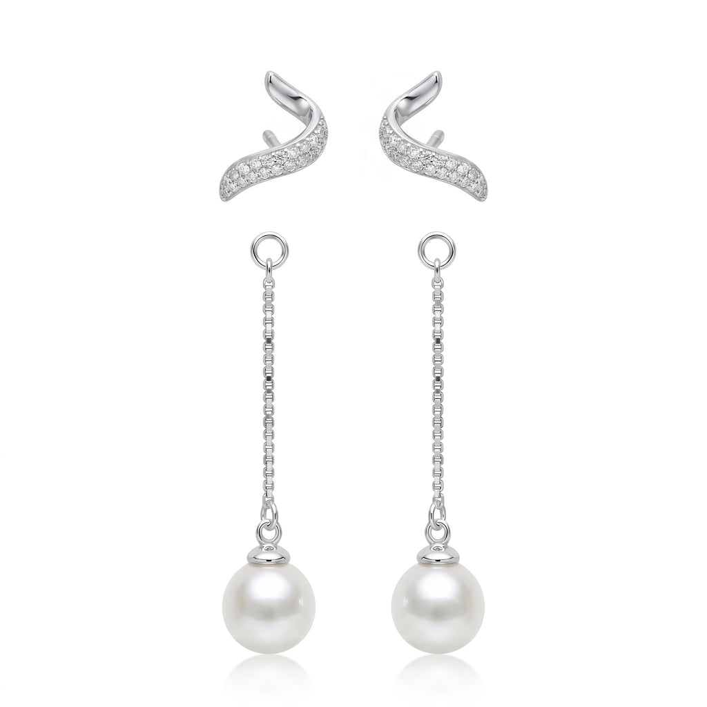 Silvme Pure 925 Sterling Silver Convertible Pearl Drop Wavy Stud Earrings — View 5