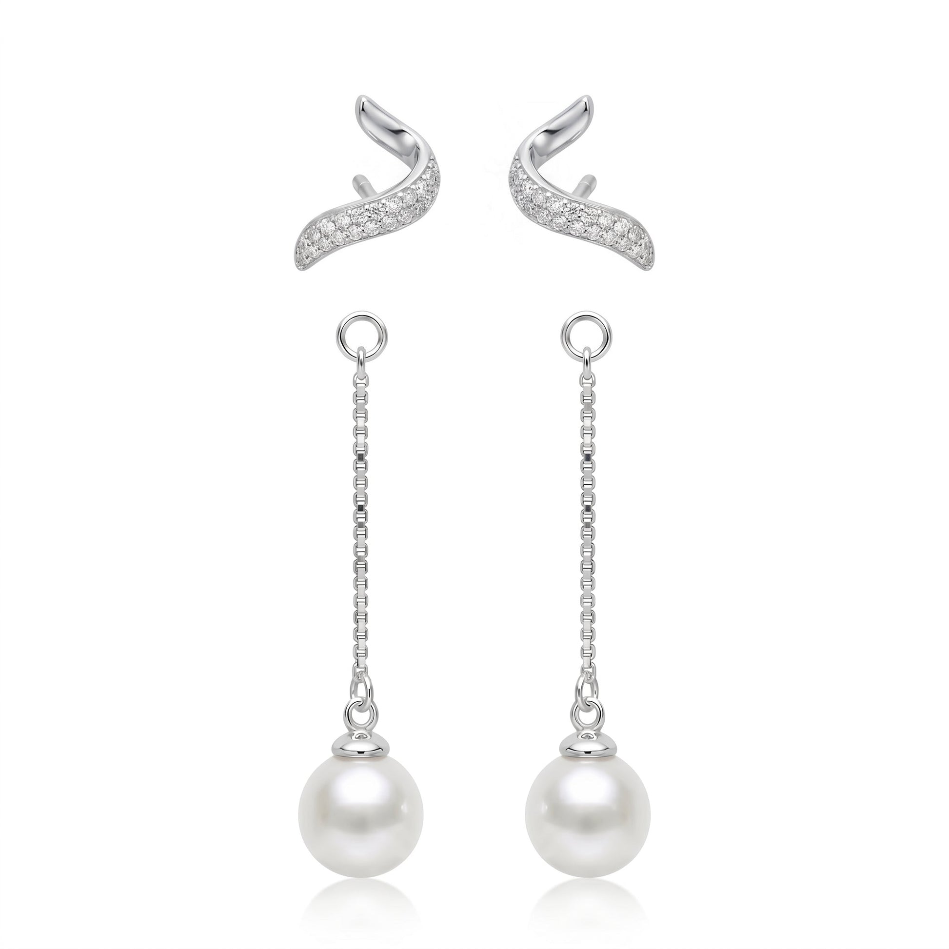 Convertible Pearl-Look Accent Drop Wavy Stud Earrings, additional product view 3