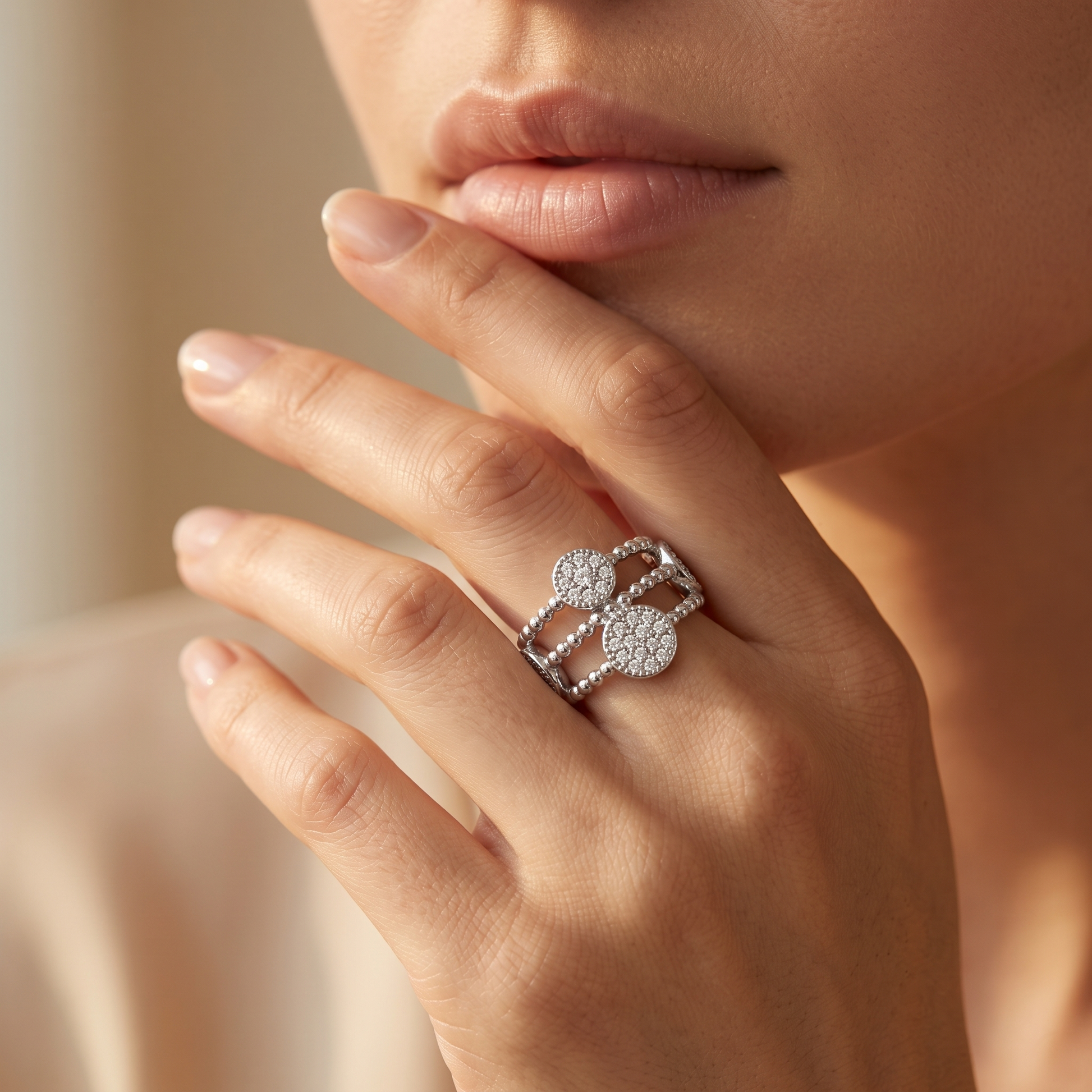 Silvme Stone-Set 925 sterling silver ring for women — side profile