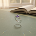 Silvme purple oval stone halo sterling silver ring for women, lightweight daily-wear silver jewellery