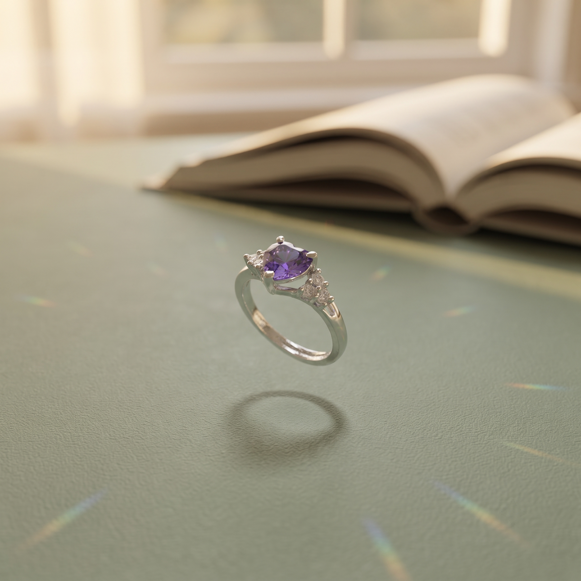 Silvme purple oval stone halo sterling silver ring for women, lightweight daily-wear silver jewellery