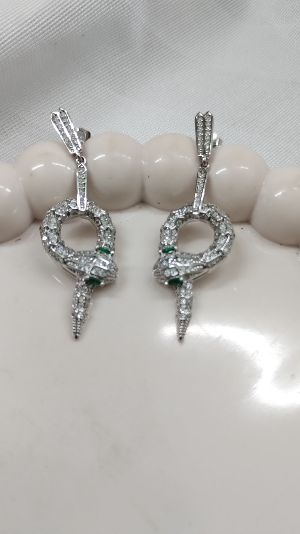 Silvme Pure 925 Sterling Silver Serpent Snake Statement CZ Drop Earrings — View 5