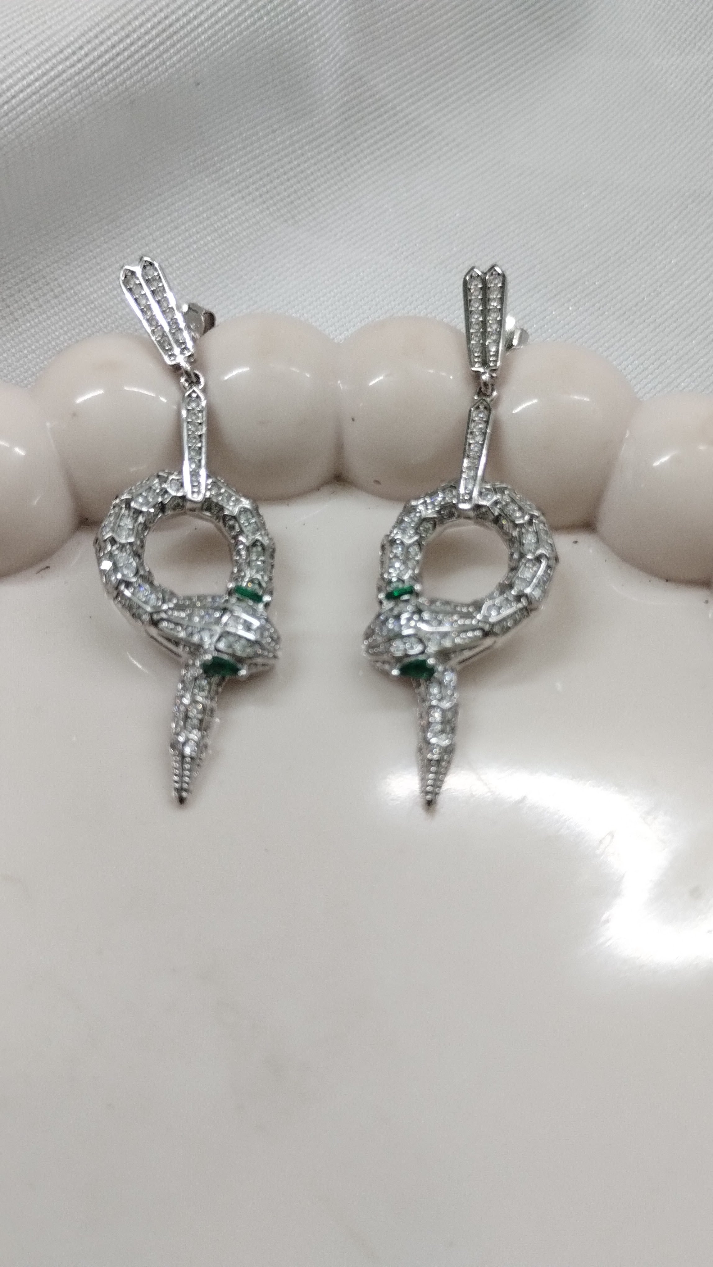 Silvme Pure 925 Sterling Silver Serpent Snake Statement CZ Drop Earrings — View 5