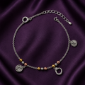 Silvme tree of life tri-tone charm 925 silver anklet with tri-tone tree-of-life discs and a CZ charm, full-length view