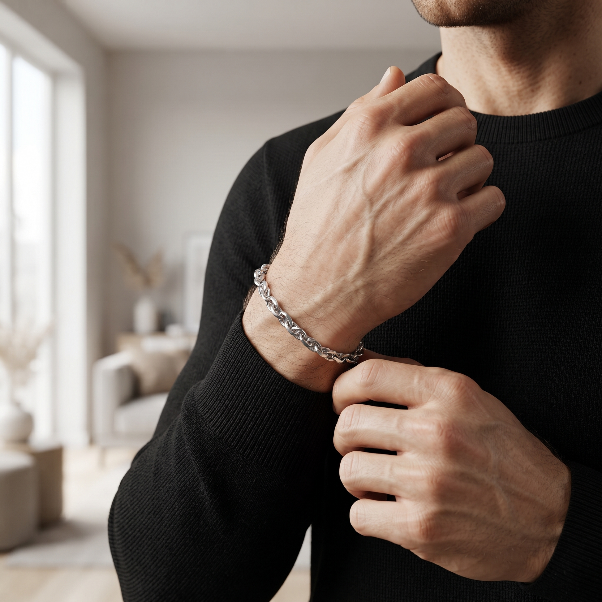Lobster clasp and end links on the Silvme twisted rope chain bracelet