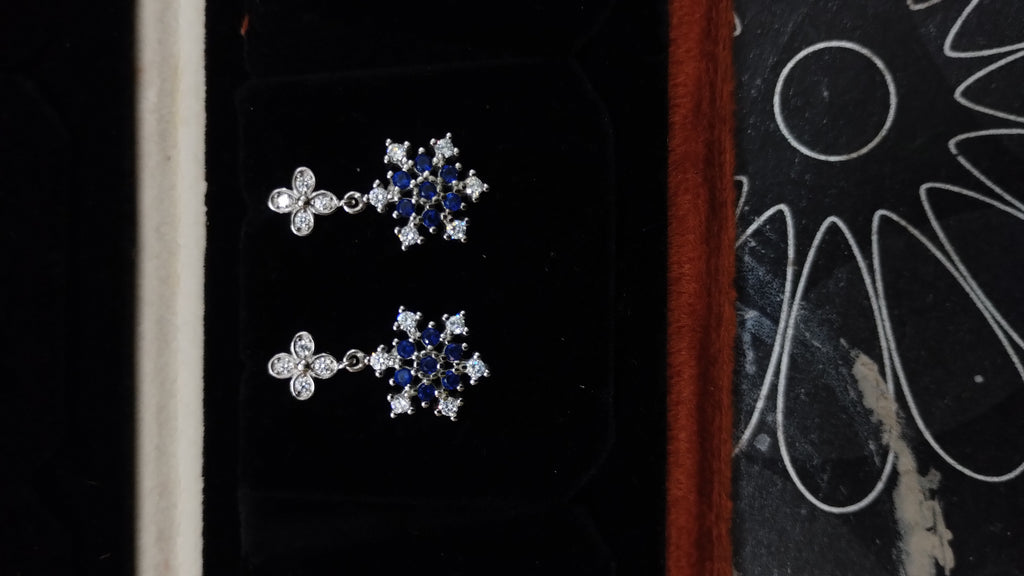 Silvme Pure 925 Sterling Silver Blue Sapphire CZ Cross Pendant Drop Earrings — Front View