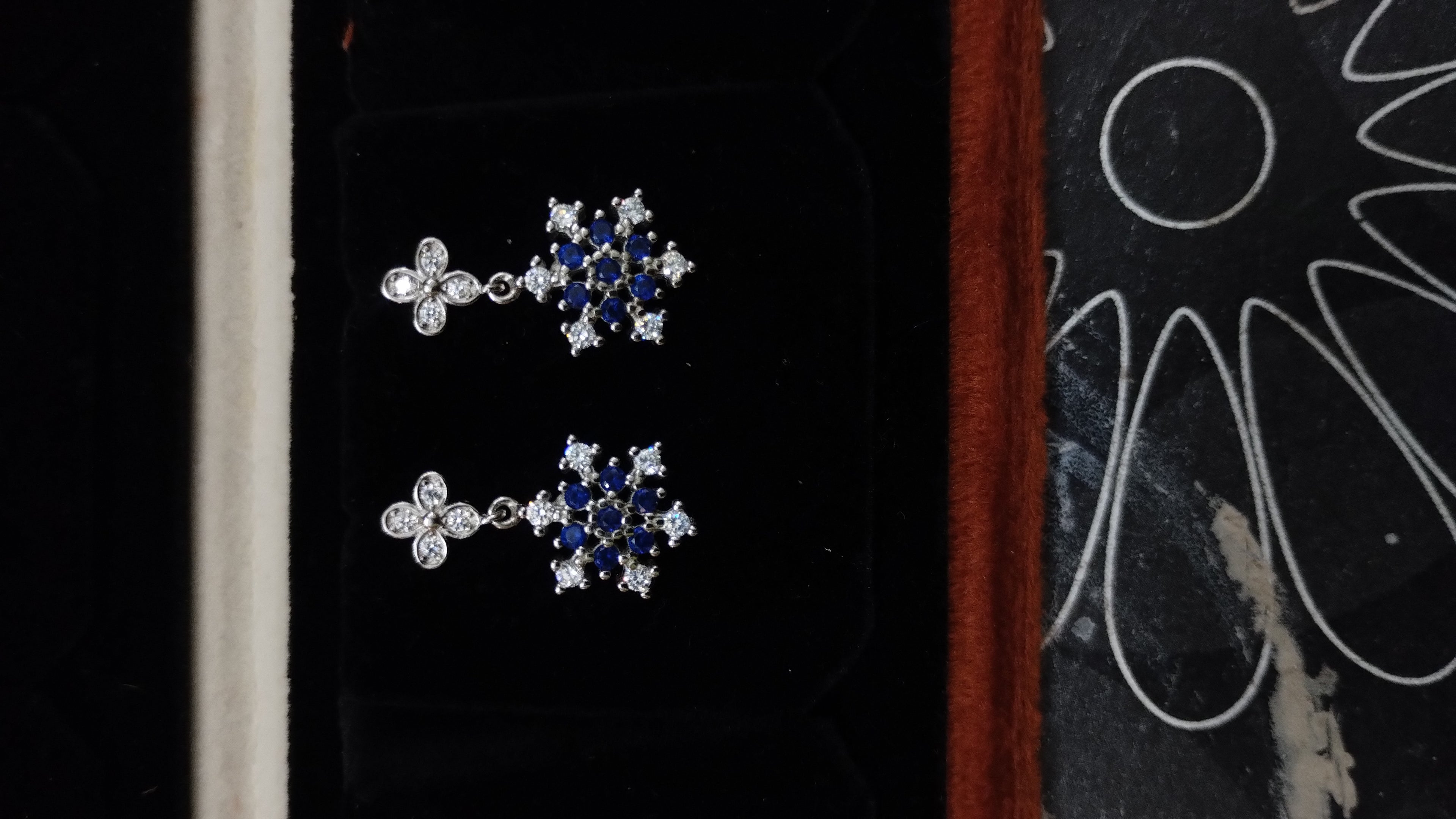 Silvme Pure 925 Sterling Silver Blue Sapphire CZ Cross Pendant Drop Earrings — Front View