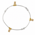 Silvme 925 sterling silver gold CZ charm anklet with a gold fan CZ charm and gold beads, white background full view