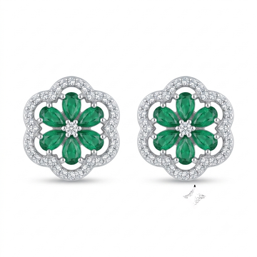 Green Four-Petal Floral Stud Earrings, front product view