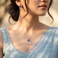 Silvme 925 silver red floral pendant and drop earrings with red cubic zirconia, styled product image