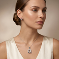 Silvme 925 silver minimalist arch pendant and stud earrings, styled lifestyle image