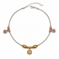 Charm, bead and chain detail on the Silvme gold & rose-gold charm 925 silver anklet payal