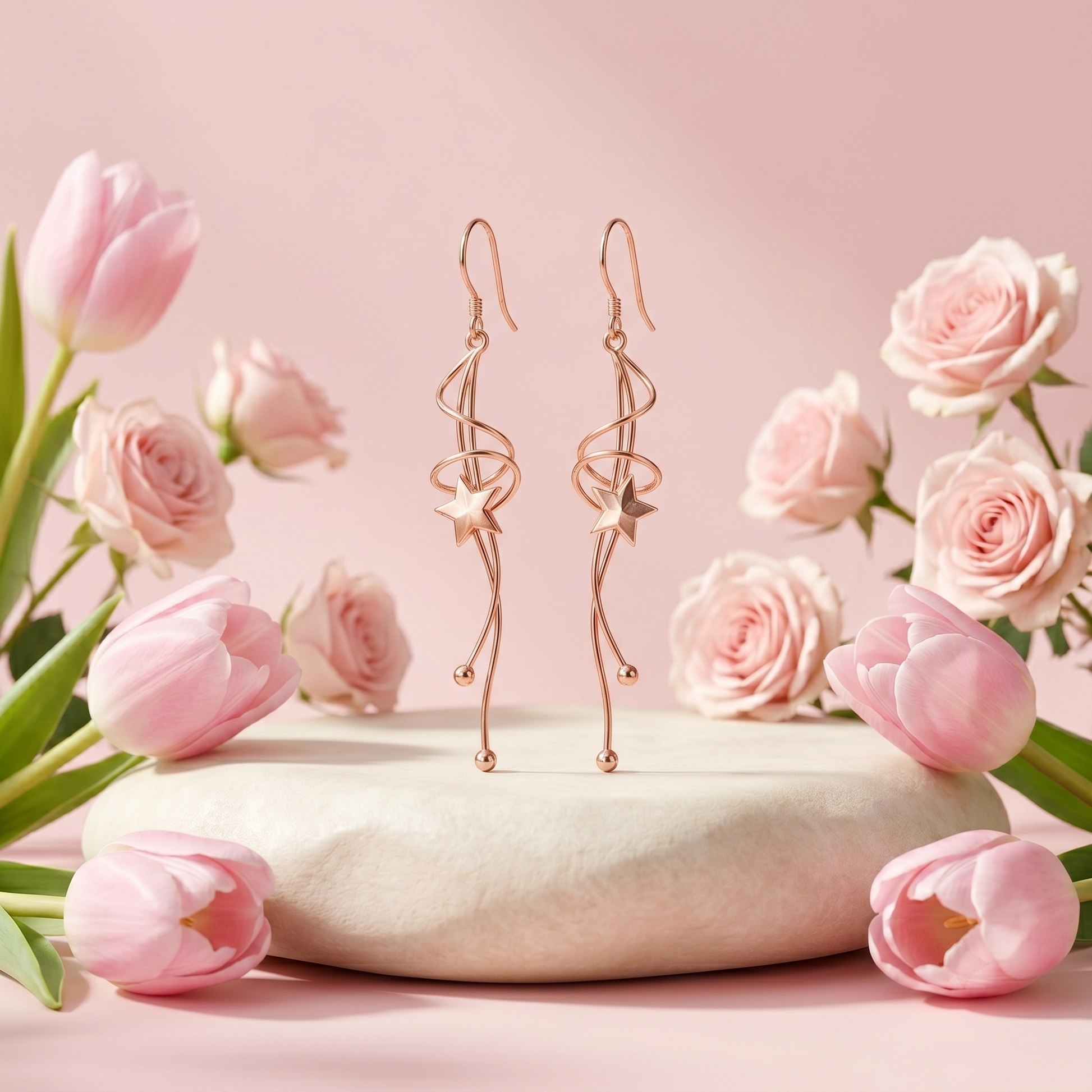 Rose Gold Floating Star Dangle Earrings, additional product view 6