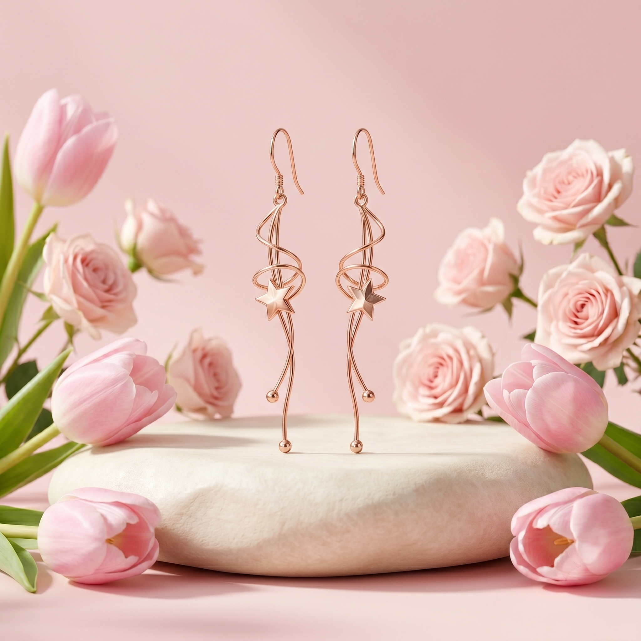 Silvme Pure 925 Sterling Silver Rose Gold Floating Star Dangle Earrings — View 5