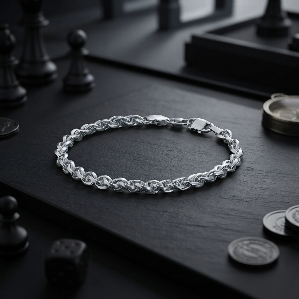 The twisted rope chain bracelet for men shown against a plain studio background