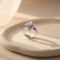 Purple floral ring for women in genuine 92.5% pure 925 sterling silver with a high-polish finish