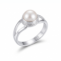 Silvme 925 Sterling Silver Pearl Split-Shank Ring for Women, elegant silver jewellery gift