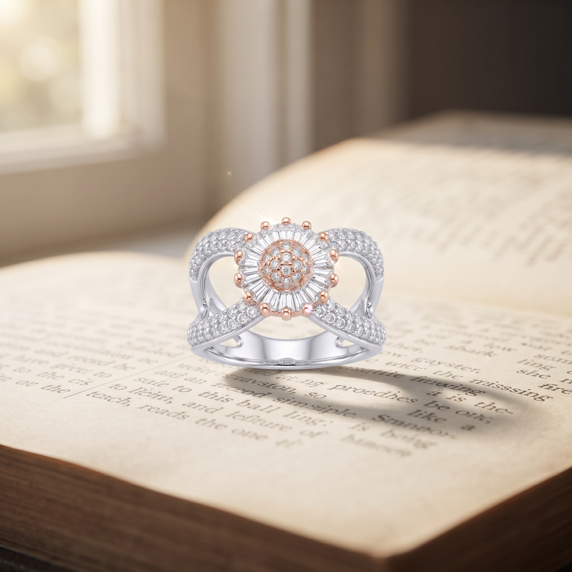 Silvme two-tone floral halo statement sterling silver ring for women, light and easy to wear all day