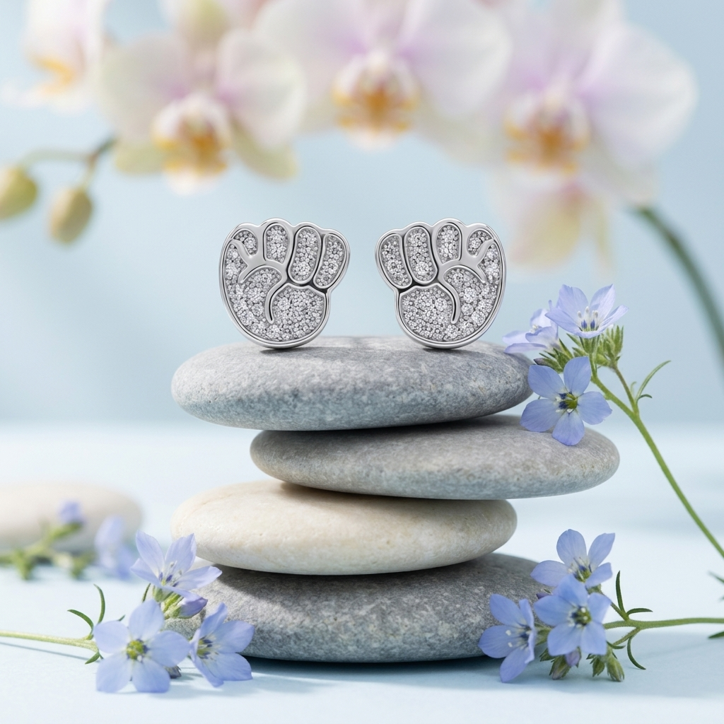 Footprint Stone-Set Stud Earrings, additional product view 3