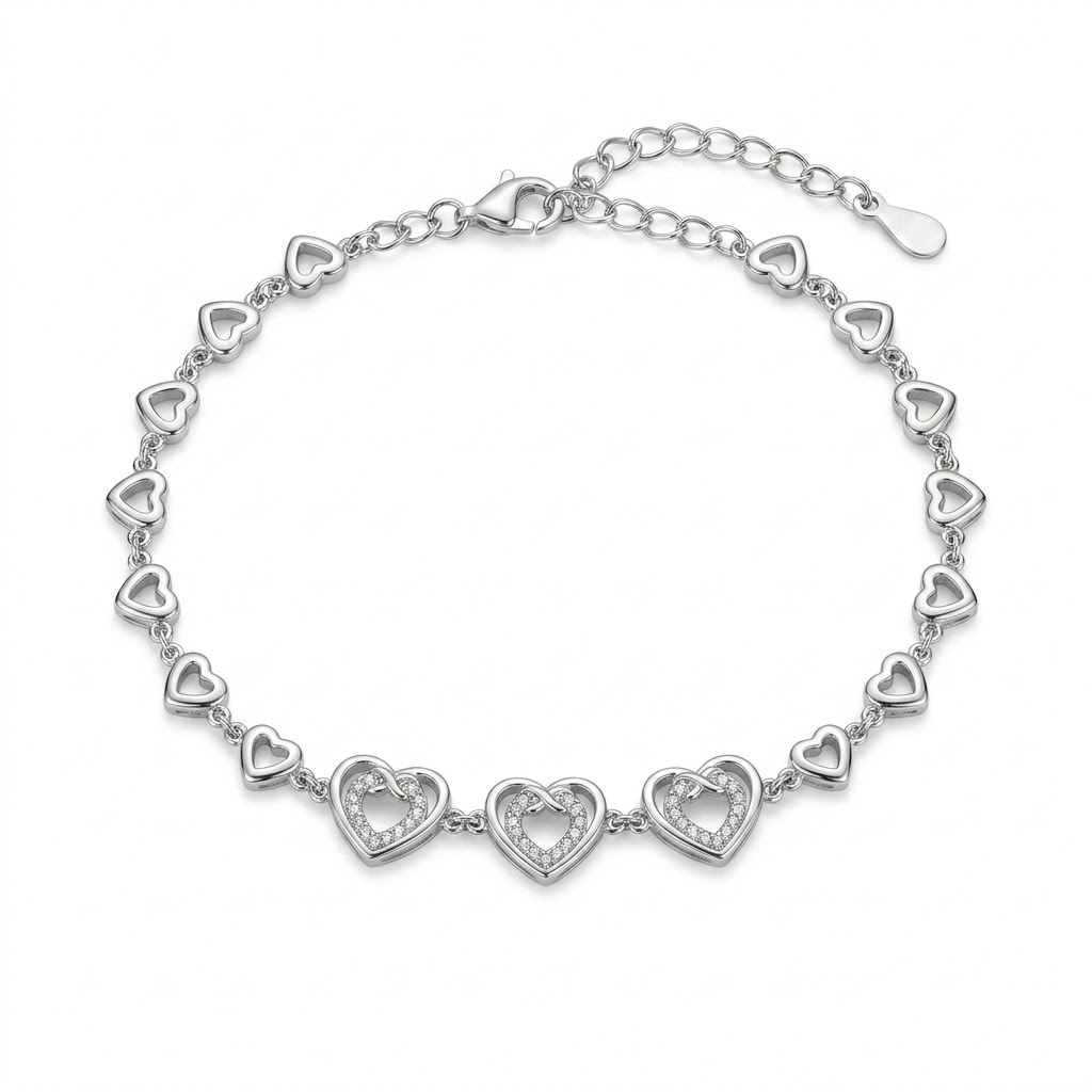 Silvme Heart Link Bracelet in 925 sterling silver with cubic zirconia, jewellery for women