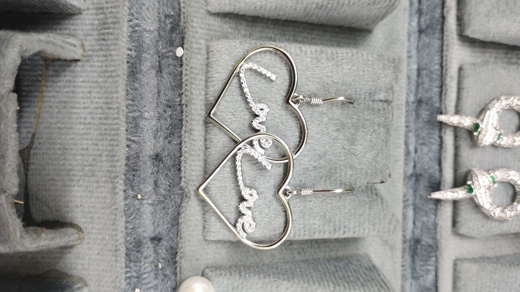 Silvme Pure 925 Sterling Silver Love Script Heart Drop Earrings — View 2