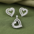 Silvme pure 925 sterling silver baguette heart pendant and stud earrings set with cubic zirconia, styled setting image