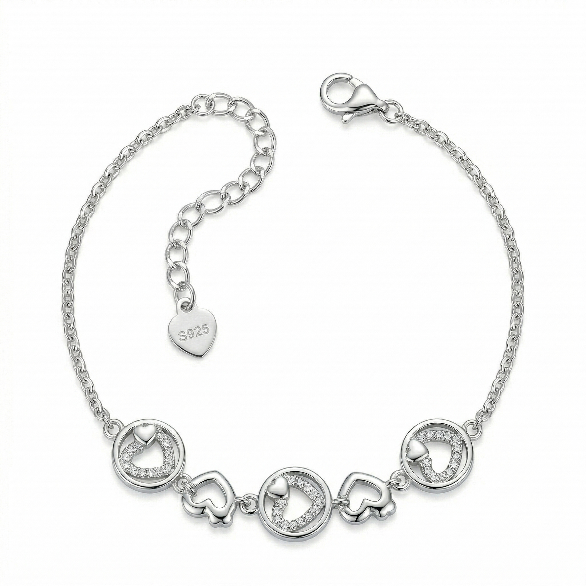 Silvme Heart & Charm Bracelet Set in 925 sterling silver, jewellery for women, refined silver accessory