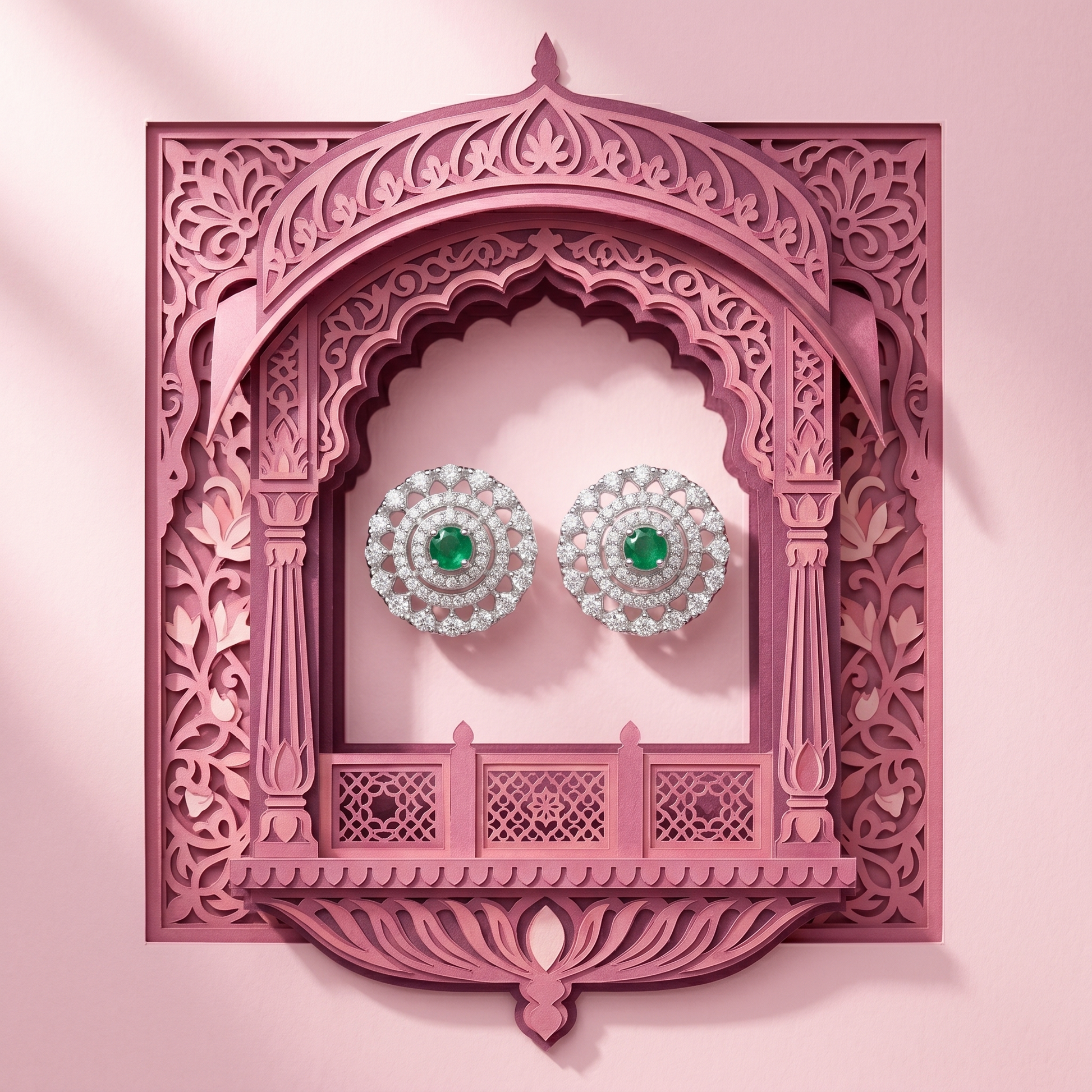 Green Round Lattice-Halo Stud Earrings, additional product view 7