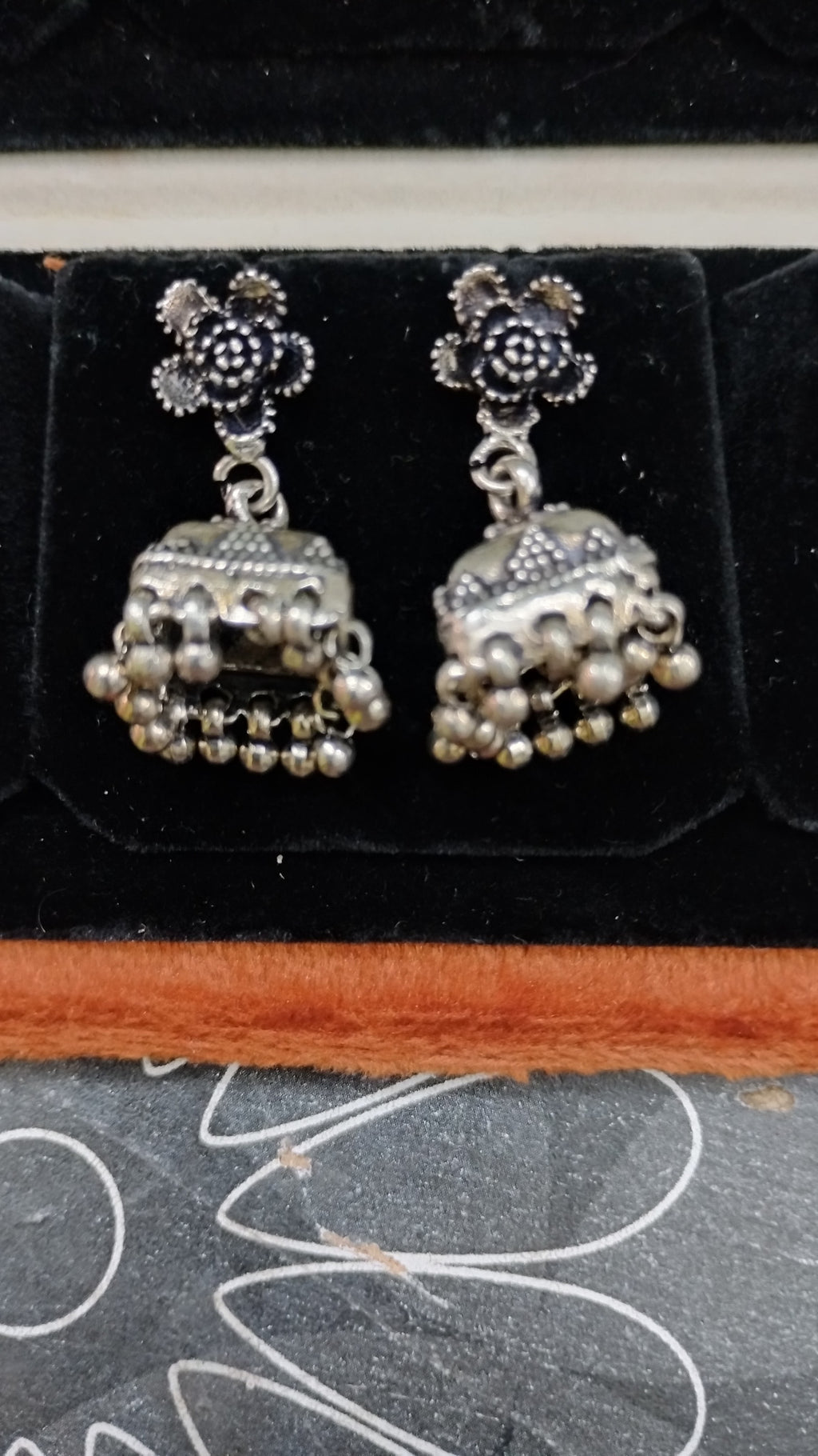 Silvme Pure 925 Sterling Silver Traditional Oxidised Jhumka Silver Earrings — Front View