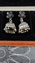 Silvme Pure 925 Sterling Silver Traditional Oxidised Jhumka Silver Earrings — Front View