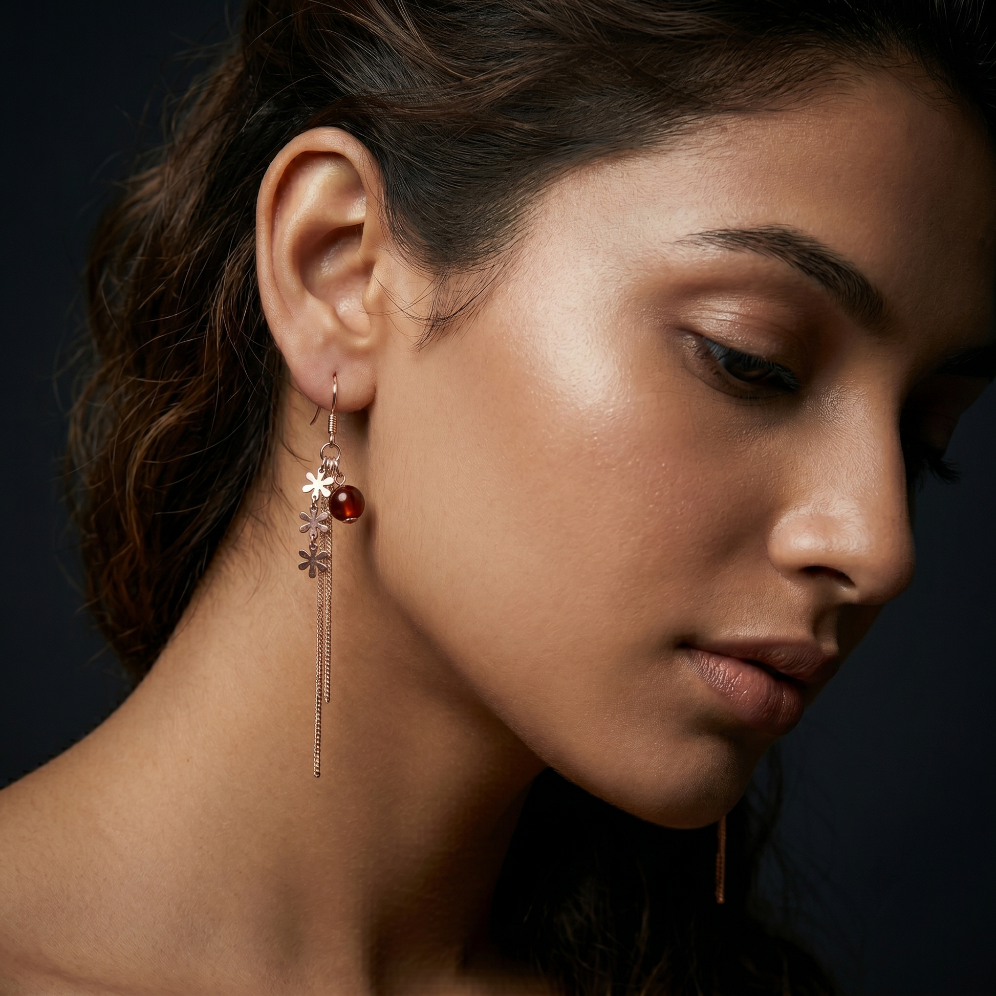 Daisy Cluster Amber-Tone Drop Earrings, additional product view 7