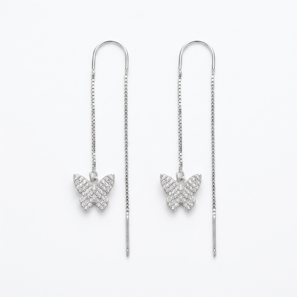 Stone-Set Butterfly Charm Threader Earrings, front product view