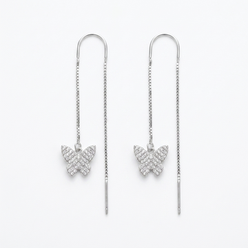 Stone-Set Butterfly Charm Threader Earrings, front product view