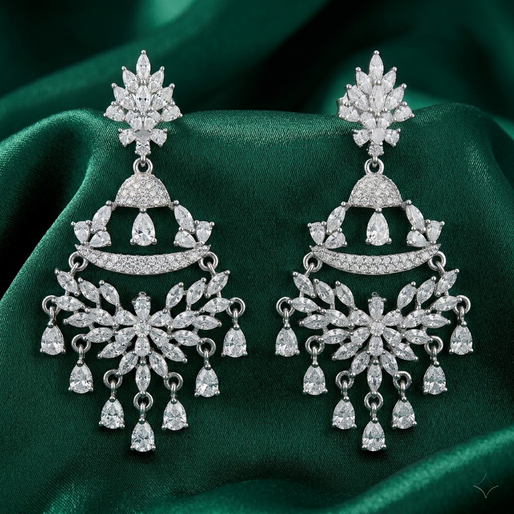 Silvme Pure 925 Sterling Silver Crystal Fan Chandelier Drop Earrings — View 6