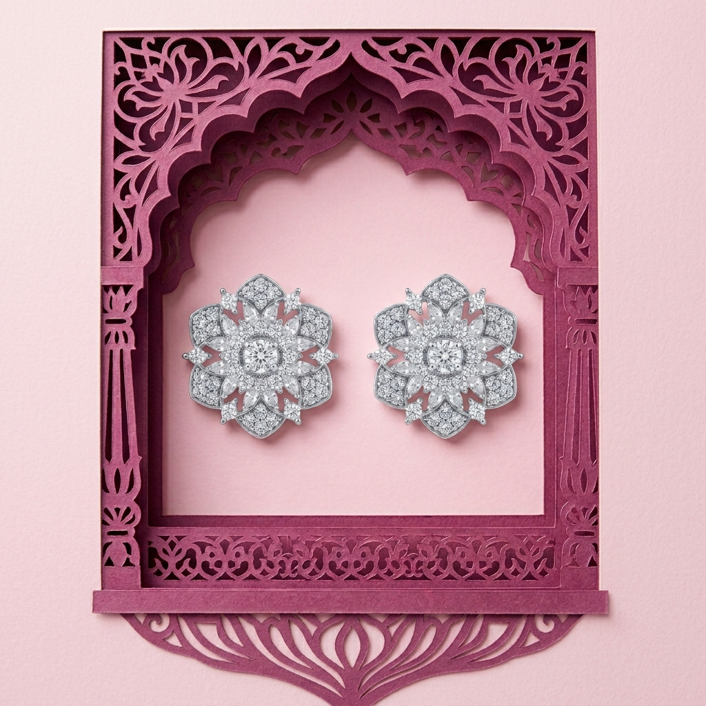 Ornate Floral Snowflake Stud Earrings, additional product view 3