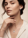 Initial T 925 sterling silver pendant necklace and stud earrings jewellery set with cubic zirconia by Silvme â€” styled lifestyle image