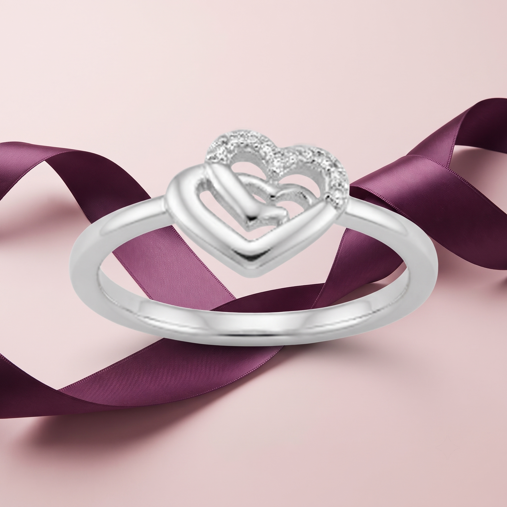 Silvme Romantic Couple 925 sterling silver ring for women — angled view