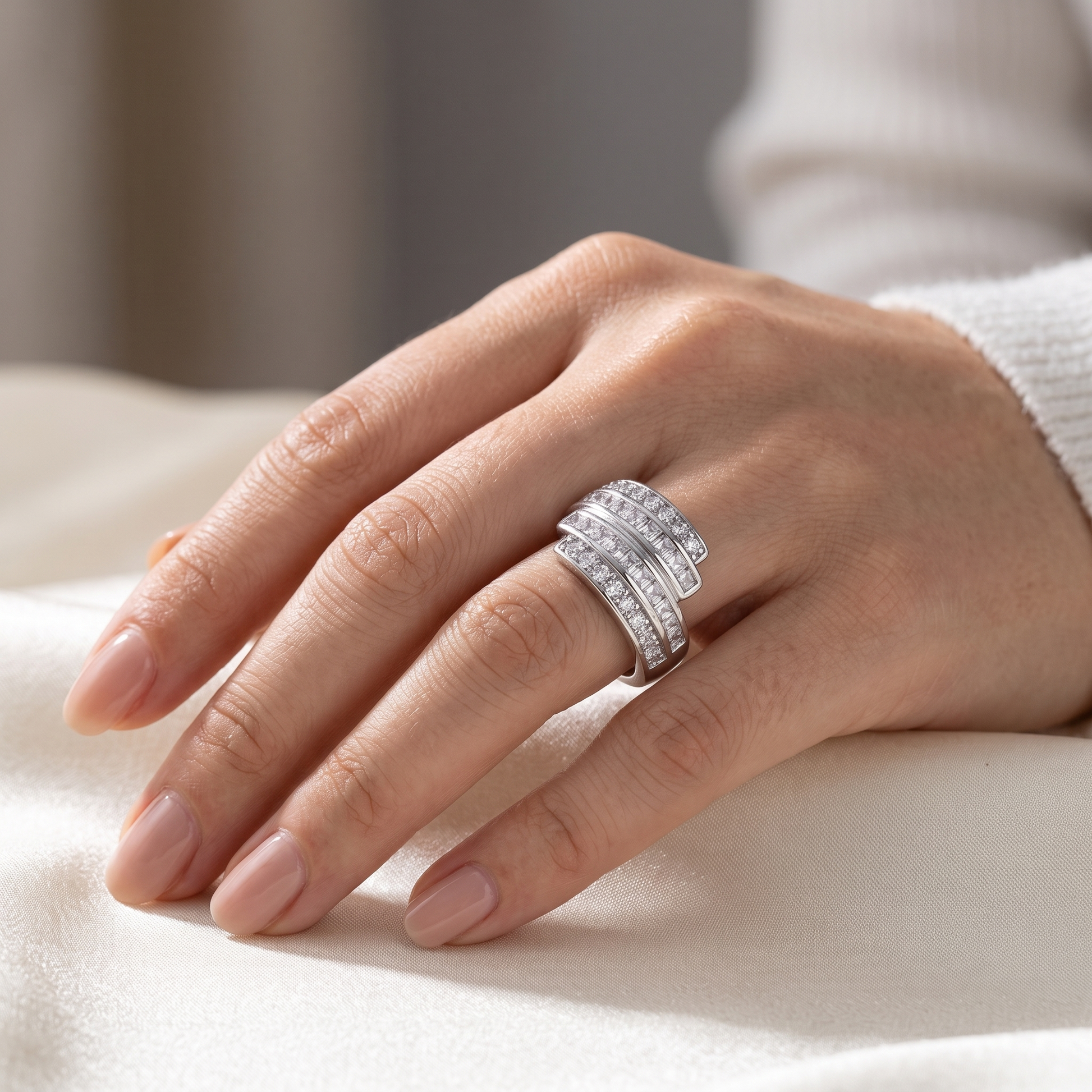 Silvme Double Band Stacking 925 sterling silver ring for women — top view