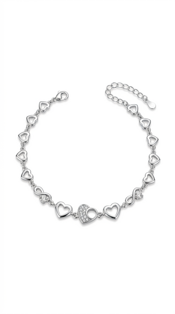 Silvme Heart Link Charm Bracelet in 925 sterling silver, jewellery for women, luxury silver design