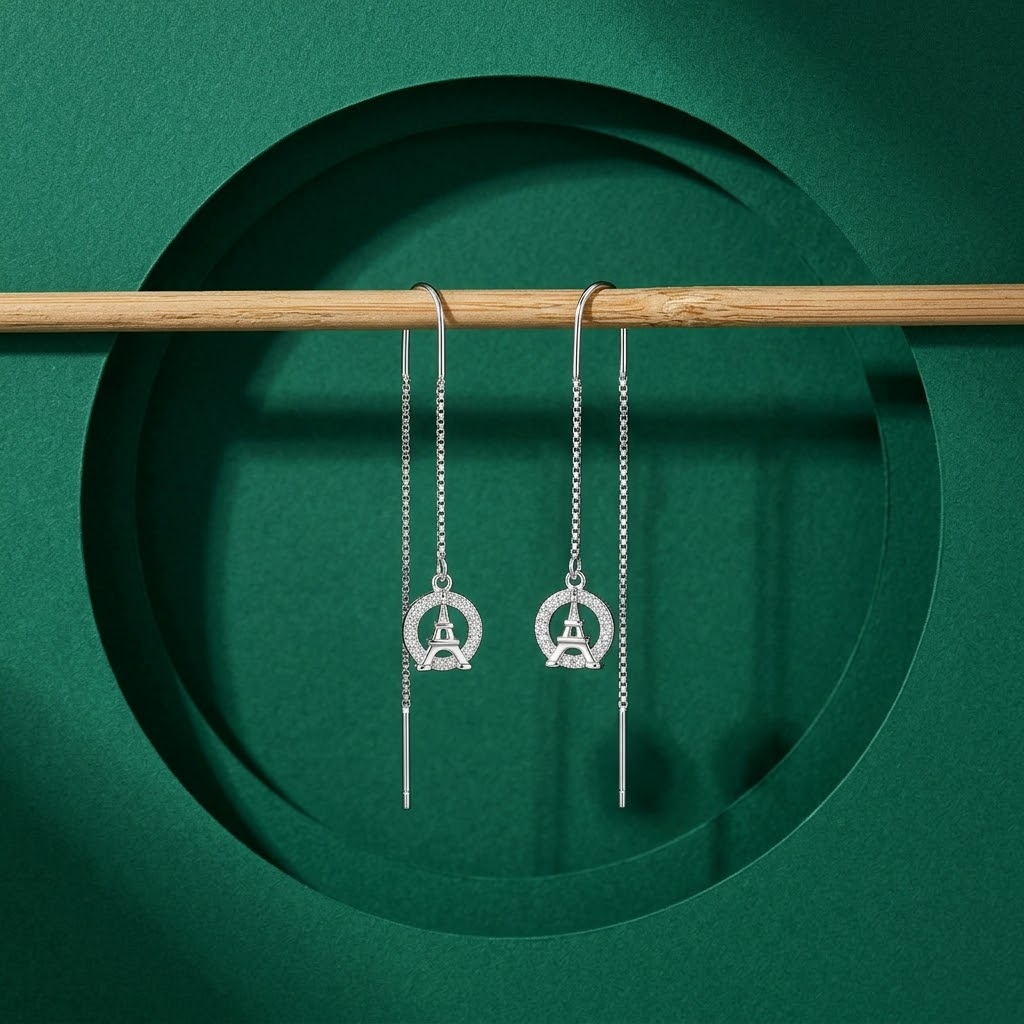 Eiffel Tower Halo Threader Earrings, additional product view 5